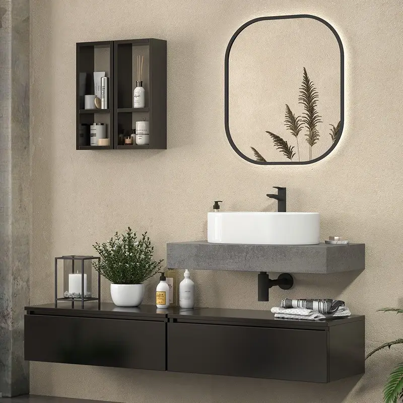 Nuova Collezione Composizione bagno con 2 mobiletti 80 cm e mensolone 80 cm | KAM-KK803