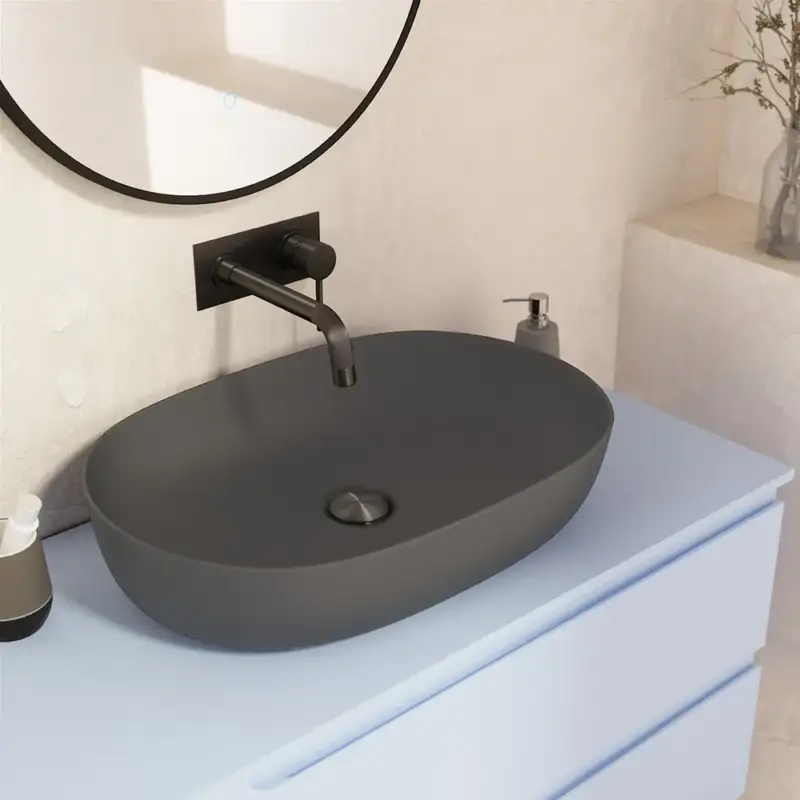 Lavabo da appoggio ovale con bordo slim 61x41x13,5 cm grigio opaco Scelto Dai Clienti