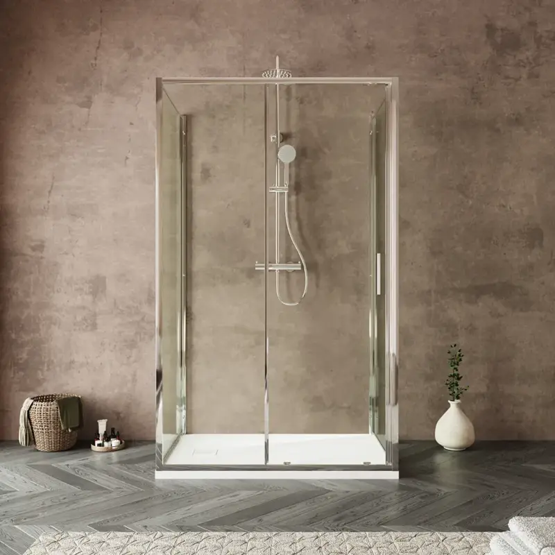 Box doccia tre lati 90x150x90cm con porta scorrevole profili cromati e vetro 6mm anticalcare trasparente h190 | Portofino Soddisfatti O Rimborsati