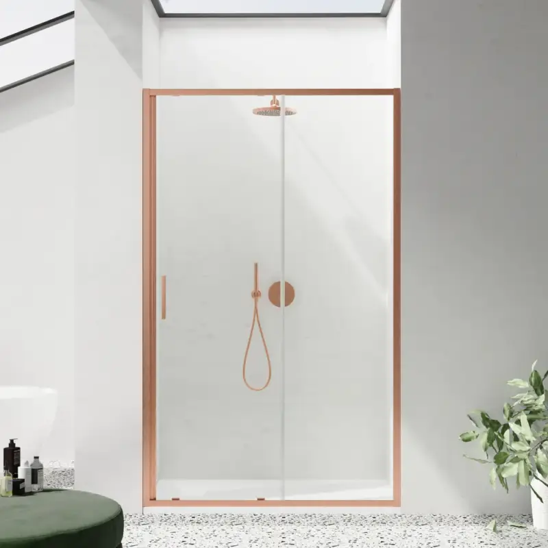 Porta doccia scorrevole 140cm profili slim rame spazzolato vetro 6mm trasparente anticalcare h190 m| Portofino Promozione