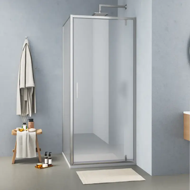 Promo Stagionale Box doccia cromato 90x80cm con anta a battente da 90cm e parete fissa da 80cm vetro 6mm opaco anticalcare h190 | Lerici