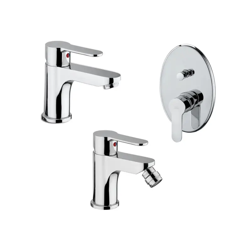 Di Tendenza Paffoni set miscelatori lavabo, bidet scarico automatico e incasso doccia 2 vie a pulsante cromato mod. Blu