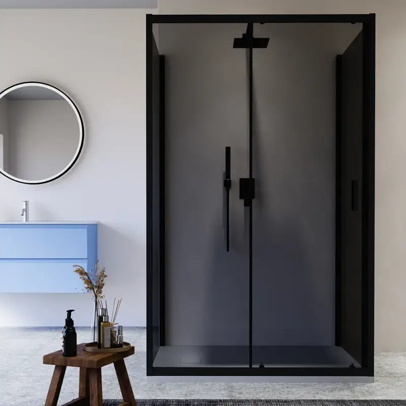 Offerta Speciale Box doccia nero opaco 3 lati 90x110x90cm con porta scorrevole e doppia parete fissa vetro 6mm fumè h185cm | Madagascar
