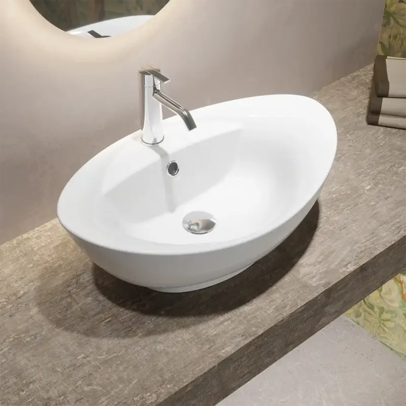 Lavabo da appoggio ovale con troppopieno 59x40x22 cm Bianco Saldi