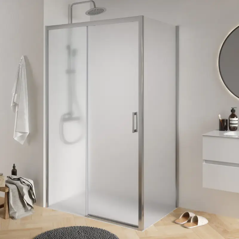 Box doccia angolare 80x120 cm profili cromati apertura scorrevole 120cm e parete fissa 80cm vetro 6mm opaco h190 | Cuba Più Venduto
