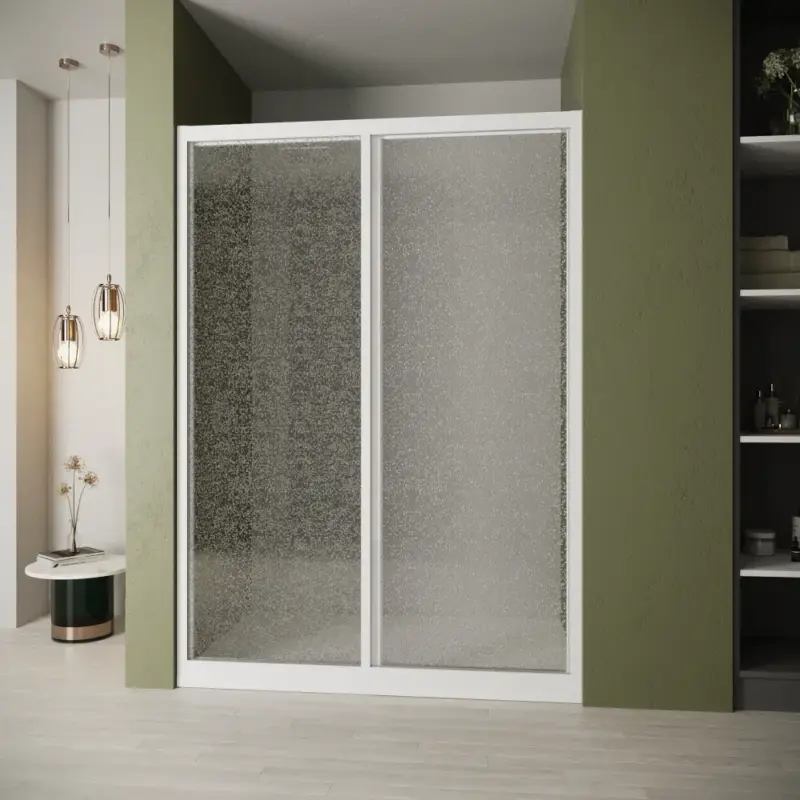 Prezzo Ridotto Nicchia doccia 100cm apertura scorrevole profili bianchi in pvc e pannello acrilico 1,8mm h190cm