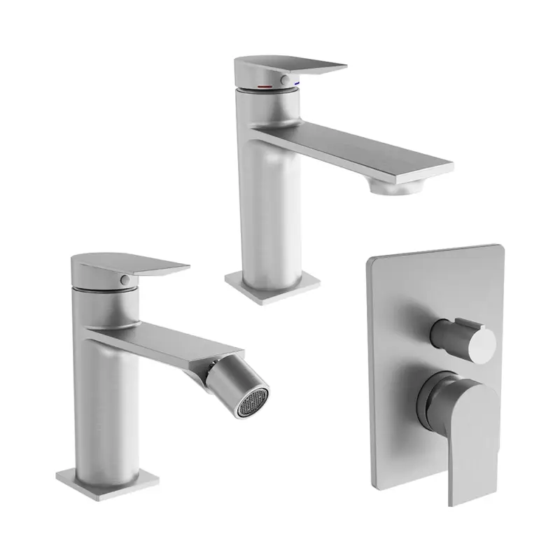 Set miscelatori: lavabo, bidet senza scarico ed incasso doccia con deviatore nickel spazzolato | Rita Prezzo Ridotto