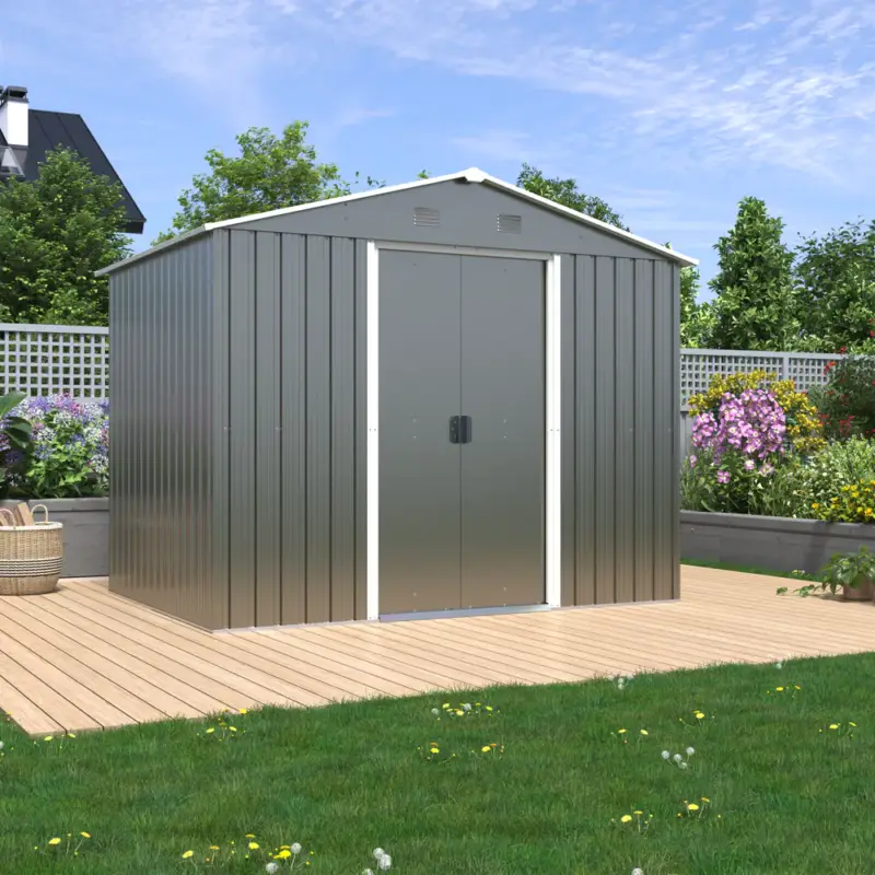 Casetta da giardino in acciaio zincato grigio caldo e bianco 1,74x2,36xh1,90 m con finestra - 4 mq - 65 kg Offerta Lampo