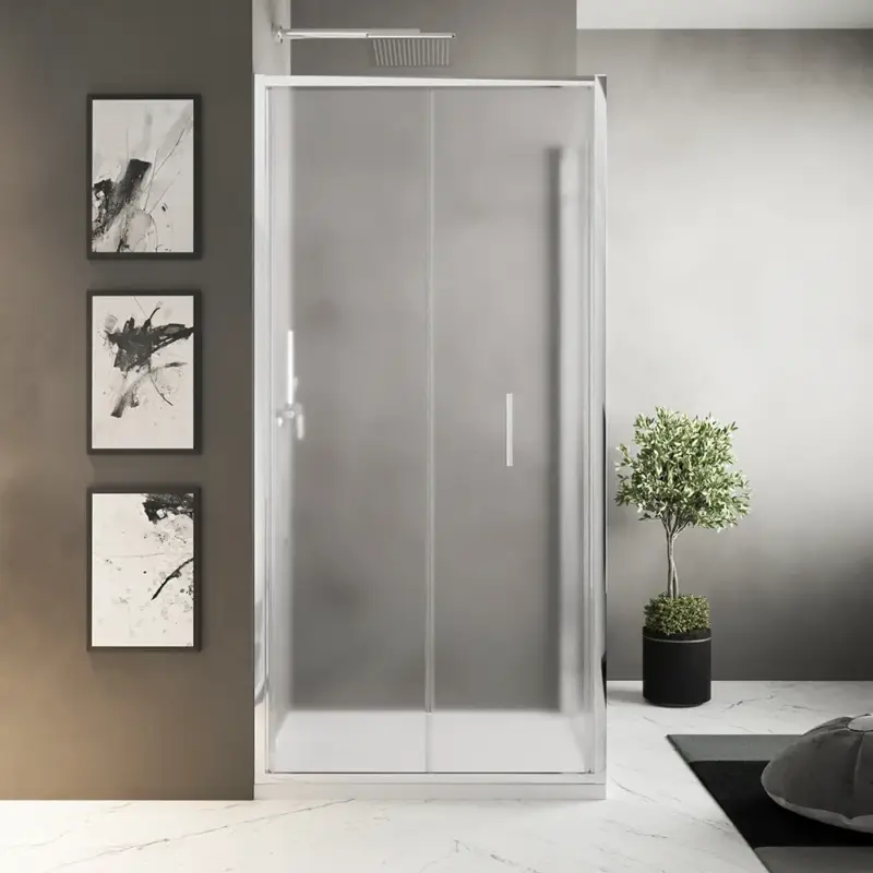 Box doccia slim 80x80cm con porta a libro e parete fissa profili cromati e vetro 6mm anticalcare opaco h190| Portofino Popolare