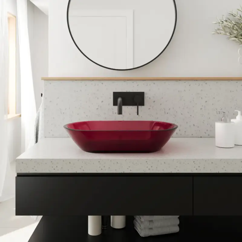 Spedito Oggi Lavabo da appoggio in vetro trasparente 56x36x11 cm colore bordeaux | Aurea