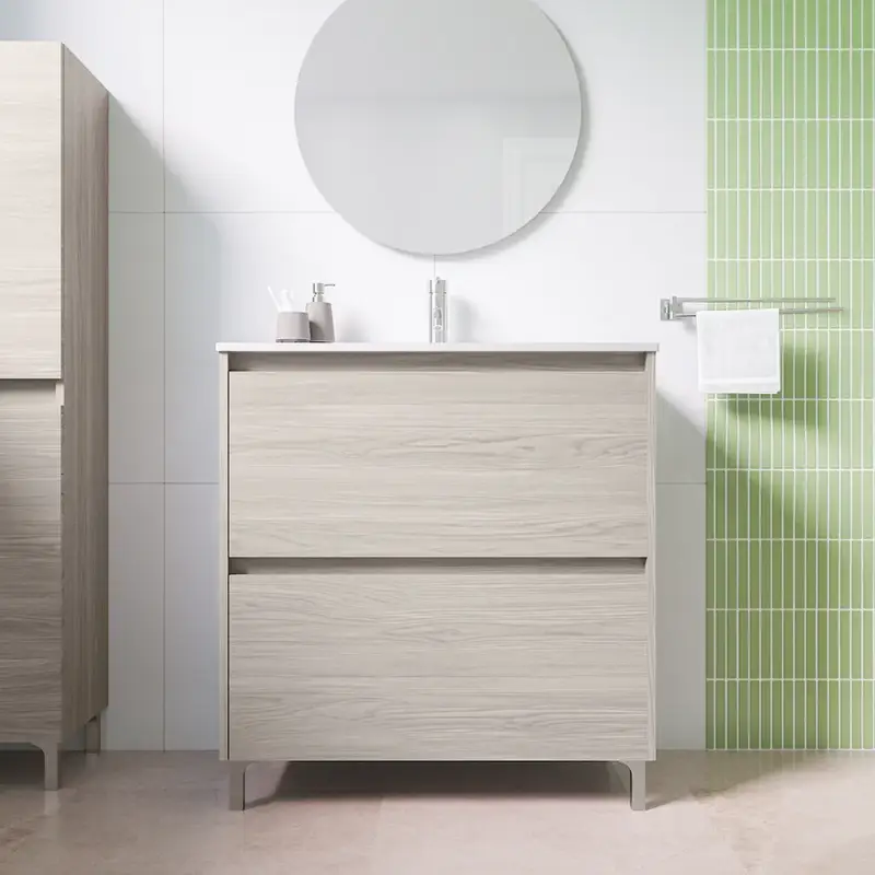 Quantità Limitata Mobile a terra 80 cm rovere grigio legno con due cassetti e lavabo | Sila