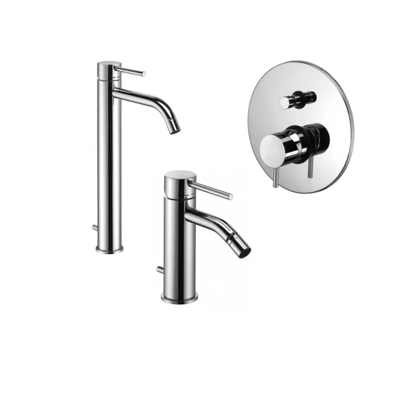 Paffoni set miscelatori lavabo alto, bidet scarico automatico e incasso doccia 2 vie a pulsante cromato mod. Light Più Venduto