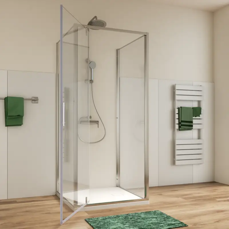 Reso Gratuito Box doccia cromato 3 lati 70x80x70cm porta battente e due pareti fisse vetro 6mm anticalcare trasparente h190 | Lerici