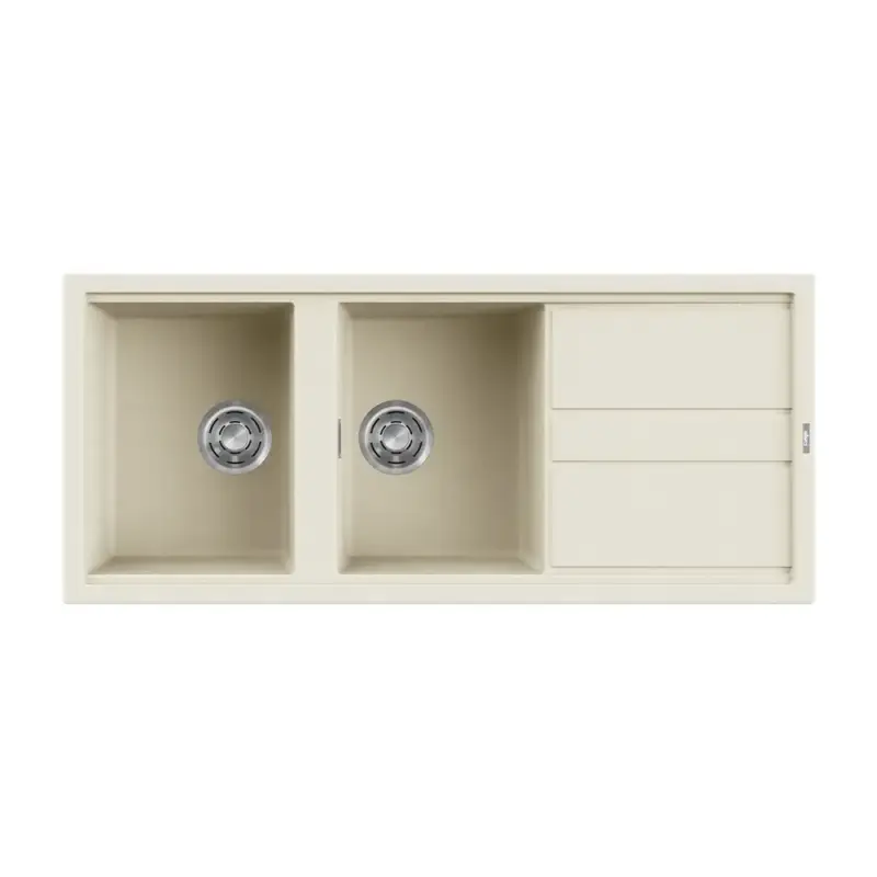 Elleci lavello da cucina 2 vasche con gocciolatoio 116x51cm in granitek bianco antico installazione sopratop | Best 500 Nuova Collezione