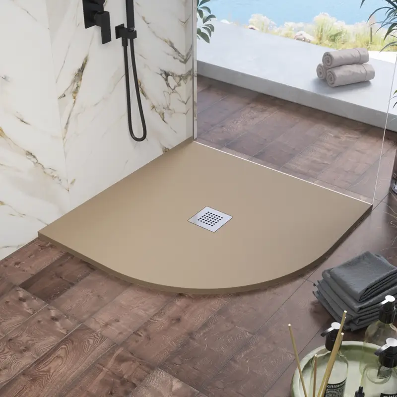 Piatto doccia semicircolare 80x80cm in marmoresina marrone effetto pietra | Kos Più Venduto