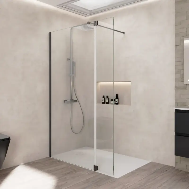 Doccia walk-in 80cm + anta girevole 30cm vetro 8mm trasparente anticalcare profili gun metal h200 | Keros Compra Oggi Stesso