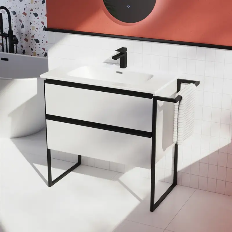 Mobile bagno a terra 80cm bianco lucido con lavabo in ceramica | Sapo Promozione Esclusiva