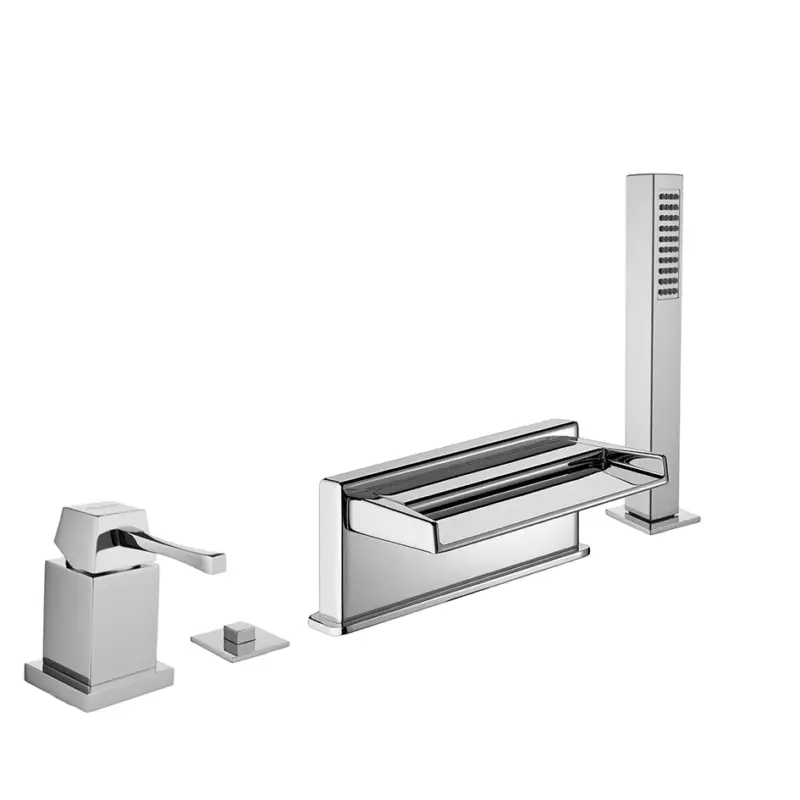 EOS Batteria monocomando bordo vasca quattro fori con deviatore e bocca cascata finitura dorato Promozione