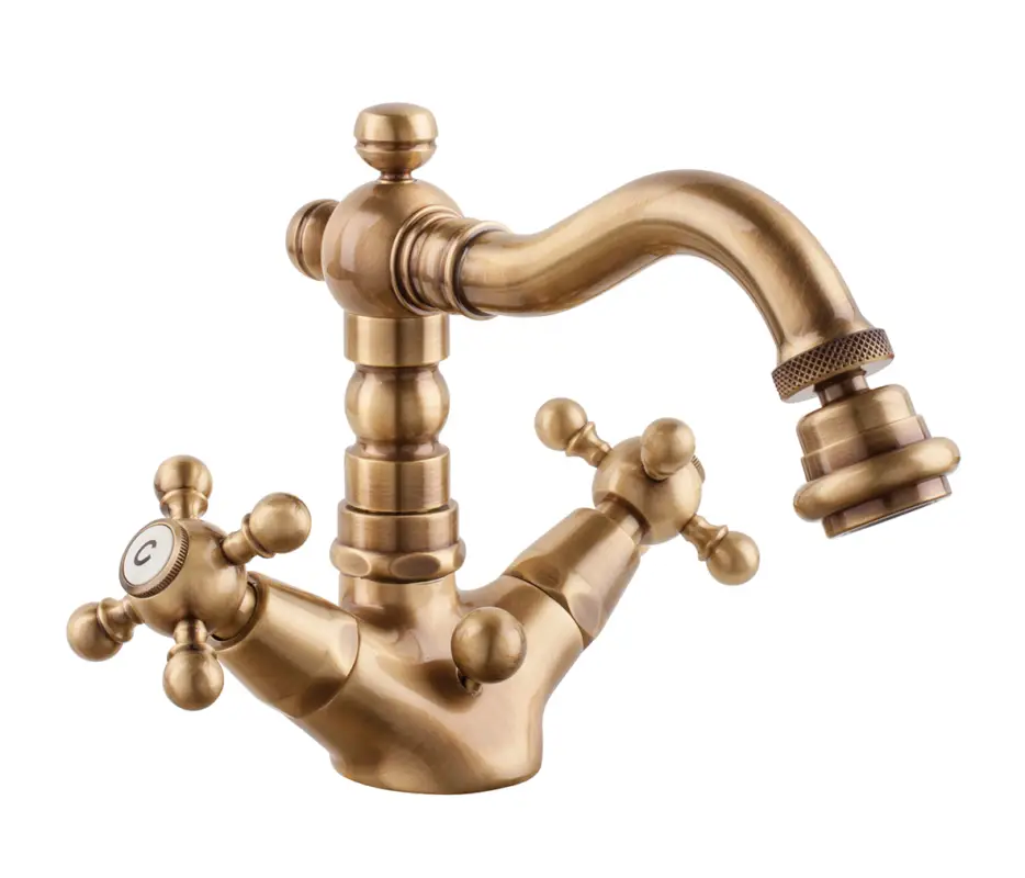 OLD FASHION Monoforo bidet bocca girevole con scarico finitura cromo oro Offerta Speciale
