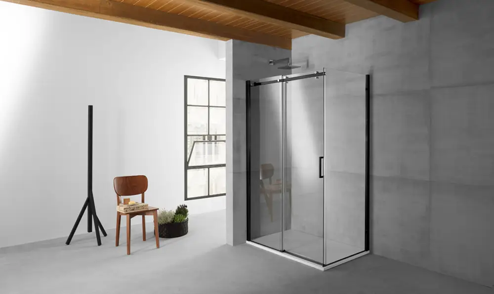 QUBO Box doccia Angolare fix+porta scorrevole cm 90x160 finitura nero opaco (misura 87/90-157/160 h.195) Compra Online