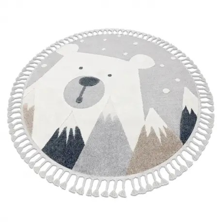Tappeto YOYO EY81 cerchio grigio / bianco - Orso, montagne per bambini, strutturali, sensoriali Frange Compra Adesso