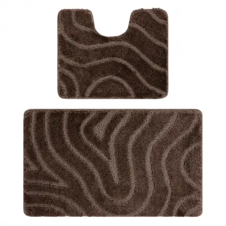 Set da bagno due pezzi tappeto SUPREME WAVES, antiscivolo, morbido - marrone Quantità Limitata