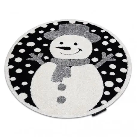 Tappeto moderno per bambini JOY Cerchio Snowman pupazzo di neve, per bambini - strutturale a due livelli di pile nero / crema Acquista Ora