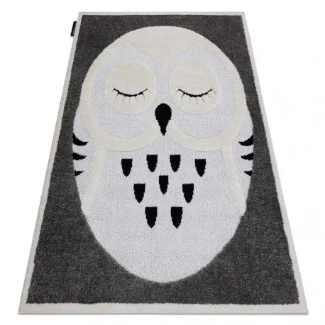 Tappeto moderno per bambini JOY Owl, Gufo per bambini - strutturale a due livelli di pile grigio / crema Quantità Limitata