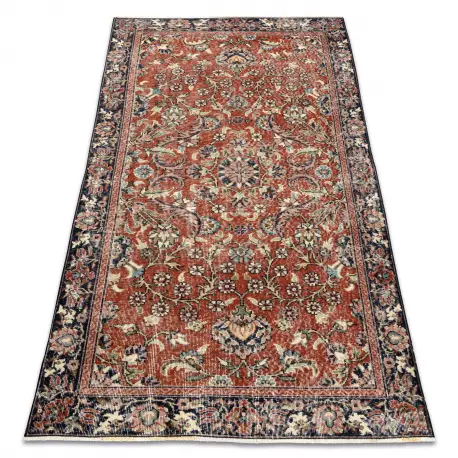 Tappeto in lana ANNODATO A MANO Vintage 10181, cornice, fiori - terracotta / verde Compra Online