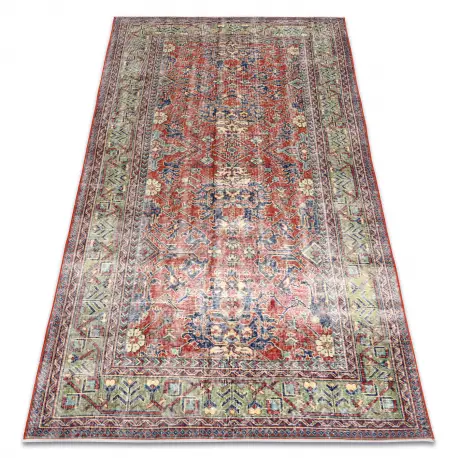 Prezzo Basso Tappeto in lana ANNODATO A MANO Vintage 10267, cornice, fiori - rosso / verde