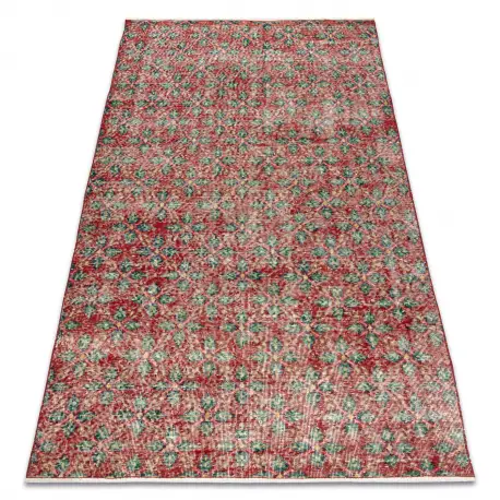 Tappeto in lana ANNODATO A MANO Vintage 10399 Foglie - rosso / verde Economico
