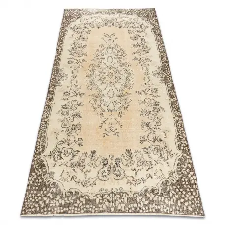 Tappeto in lana ANNODATO A MANO Vintage 10313, ornamento, fiori - beige / verde Nuova Collezione