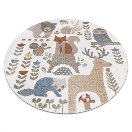 Occasione Tappeto BONO 8425 cerchio Animali della foresta crema / marrone