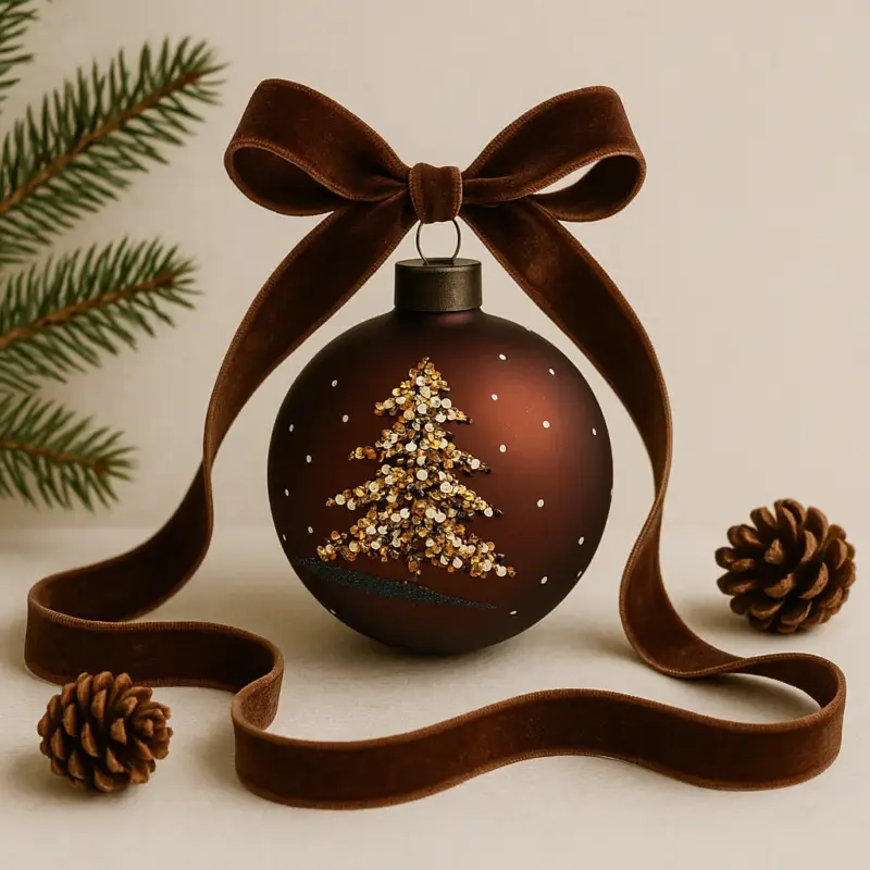 Set 6 Sfere Natale in Vetro Soffiato Bronze Matte con Decoro Perline Ø10 cm - Viron Ordina Subito