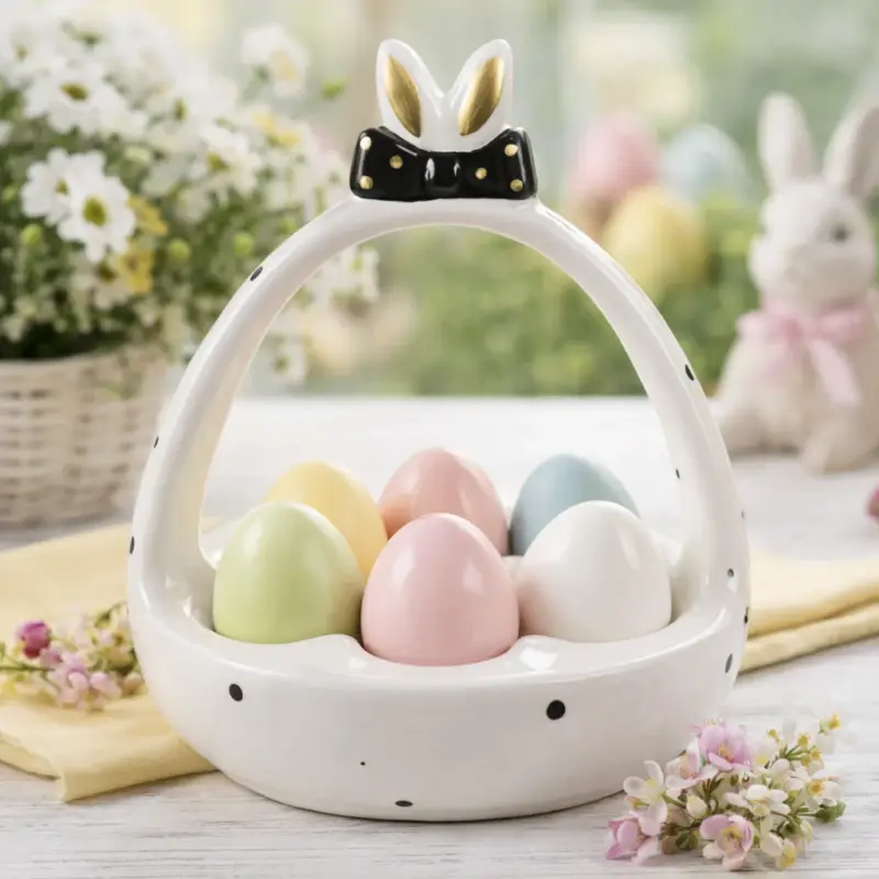 A Buon Prezzo Portauova decorativo pasquale in ceramica bianco e nero Ø 16 × 19 cm – Easter Table