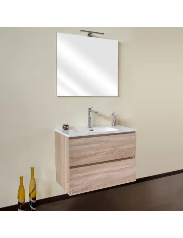 CLOÈ - Mobile bagno sospeso cm 70 2 cassetti specchio con luce led Rovere Vendita Finale