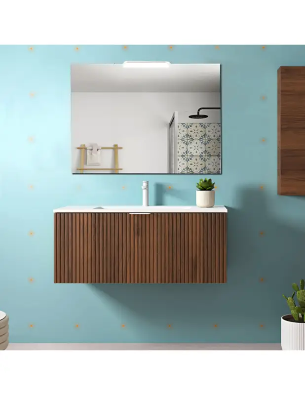 Direttamente Dal Produttore Mobile bagno sospeso in legno cm 80 Bambi noce con specchio e luce led