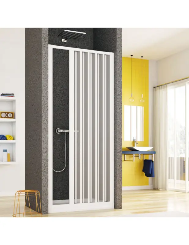 KATIA - Porta Doccia a Soffietto in PVC Bianco, Reversibile, Chiusura Magnetica, Diverse Misure, H 185 cm, Made in Italy Solo Oggi