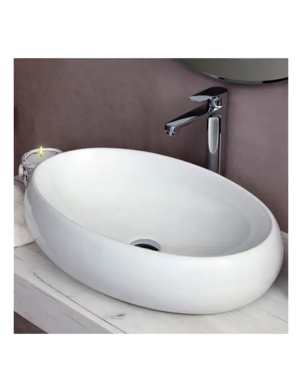 GOA - Lavabo da appoggio in ceramica cm 60 x 40 x H 15 Prezzo Scontato