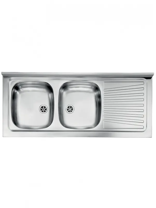 Lavello appoggio inox piano dx 2 vasche cm 120x50 con sifone e piletta MONDIAL Affare