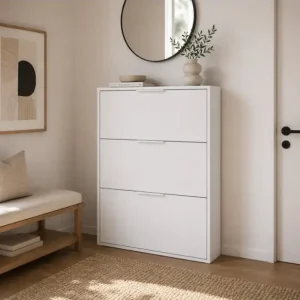 BAMBEY - Mobile scarpiera portascarpe salvaspazio 3 ribalte L65 x P15 x H100 Bianco Opaco Ultima Occasione