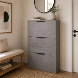 Occasione Imperdibile BAMBEY - Mobile scarpiera portascarpe salvaspazio 3 ribalte L65 x P15 x H100 Cemento