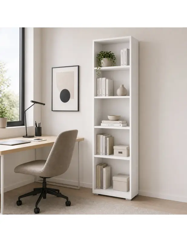 CONTEMPORARY - Libreria Moderna con 4 Ripiani – Mobile per Libri, Ufficio, Cameretta – L60xP30xH195 cm Bianco Consegna Rapida