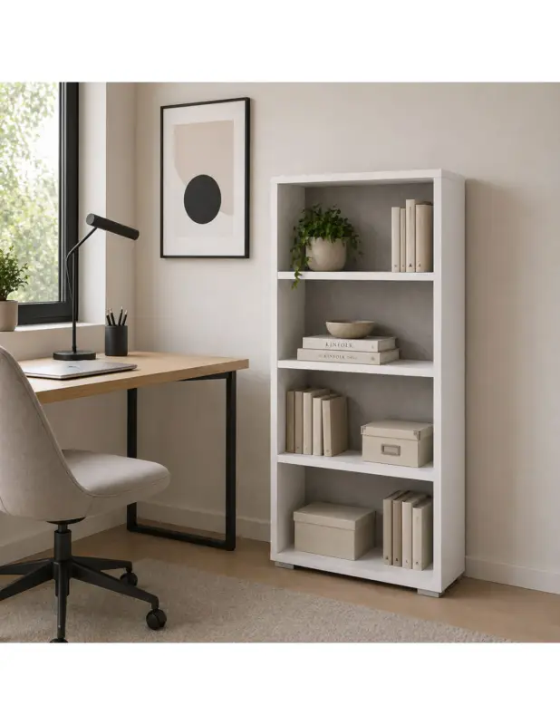 CONTEMPORARY - Libreria Moderna con 3 Ripiani – Mobile per Libri, Ufficio, Cameretta – L60xP30xH130 cm Bianco-Cemento Occasione Imperdibile