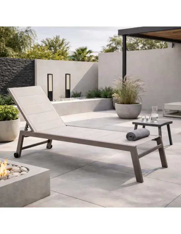 Ultima Occasione HILL - Lettino Prendisole Regolabile in Alluminio con Ruote per Giardino e Piscina Coffee