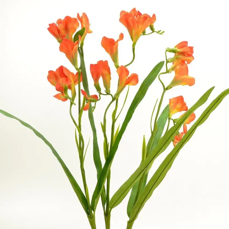 Fiore artificiale Fresia Arancio h 56 cm effetto realistico con foglie verdi Prezzo Conveniente