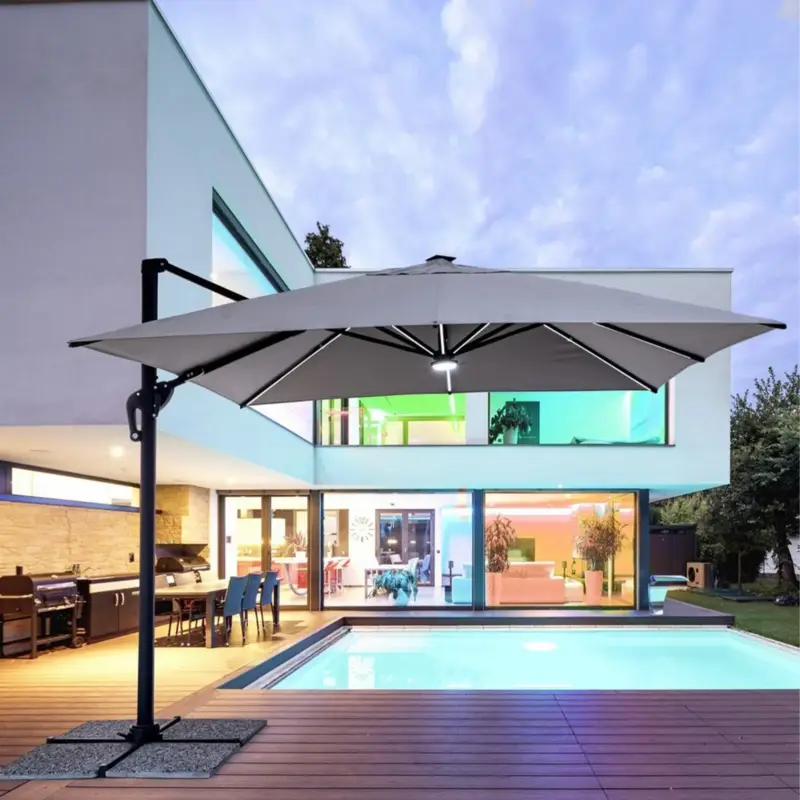 Direttamente Dal Produttore Ombrellone 3 x 3 "Ines" Led in alluminio con palo laterale per veranda e giardino