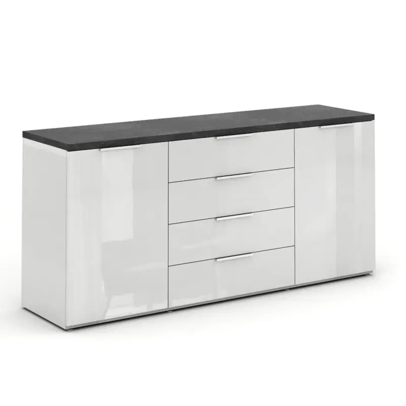 Cassettiera multiuso "Mundi" con 4 cassetti e 2 ante Nero e Bianco h 82 cm Novità