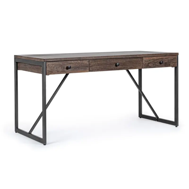 Scrivania "Calixte" con 3 cassetti, struttura in legno di mango e acciaio, stile industriale, 153x66x75.8h Saldi