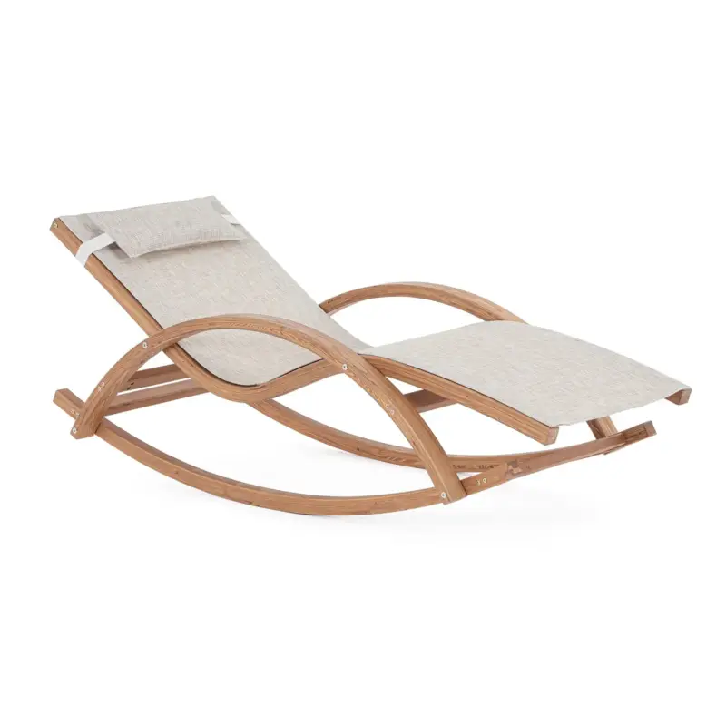 Sedia a dondolo "Noes" chaise longue, struttura in legno, con poggiatesta, seduta comoda Quantità Limitata